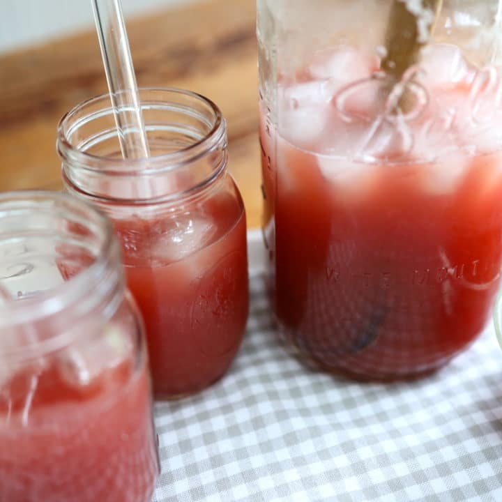 ice cold glass of homemade strawberry lemonade