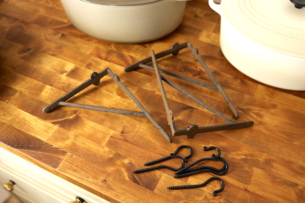 cast iron shelf brackets and hooks on counter