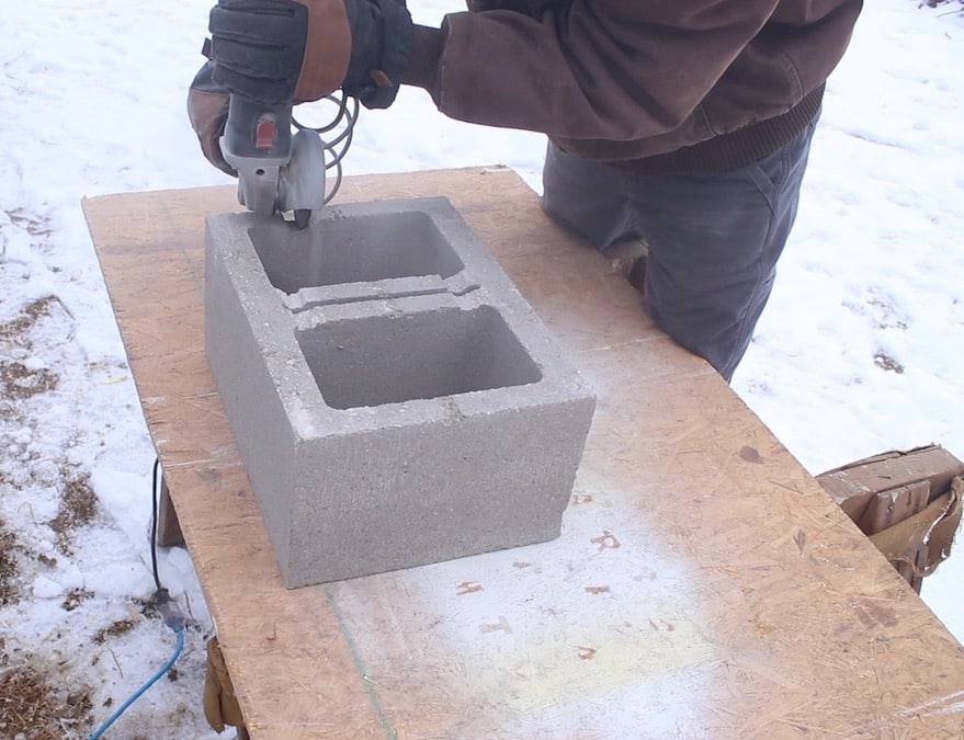 grinding notches in block for heater chicken waterer