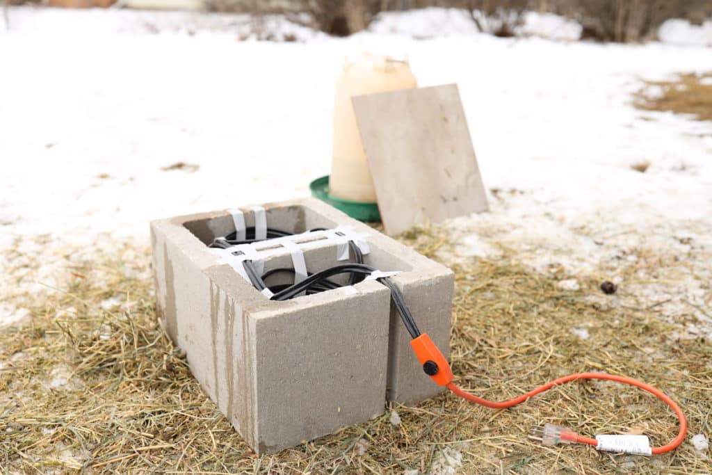 DIY heated chicken waterer with cover off