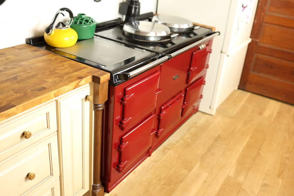 aga stove in farmhouse kitchen