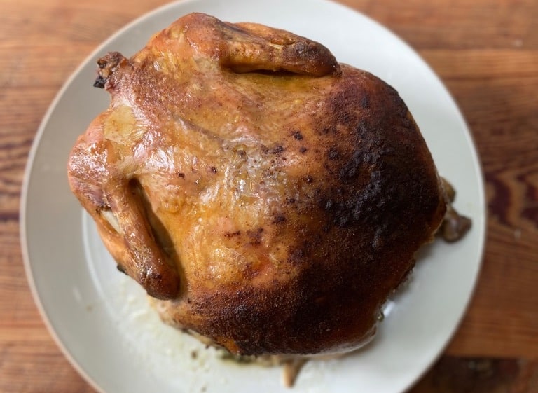 roasted chicken raised on our homestead