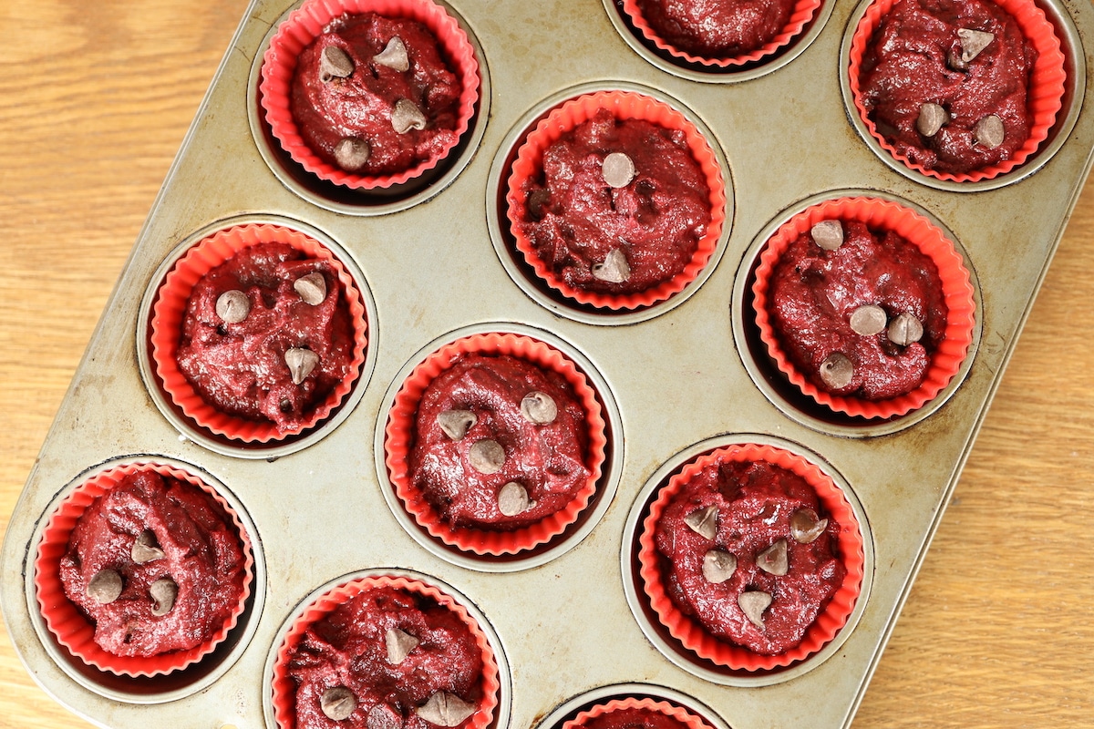 uncooked chocolate beet muffins