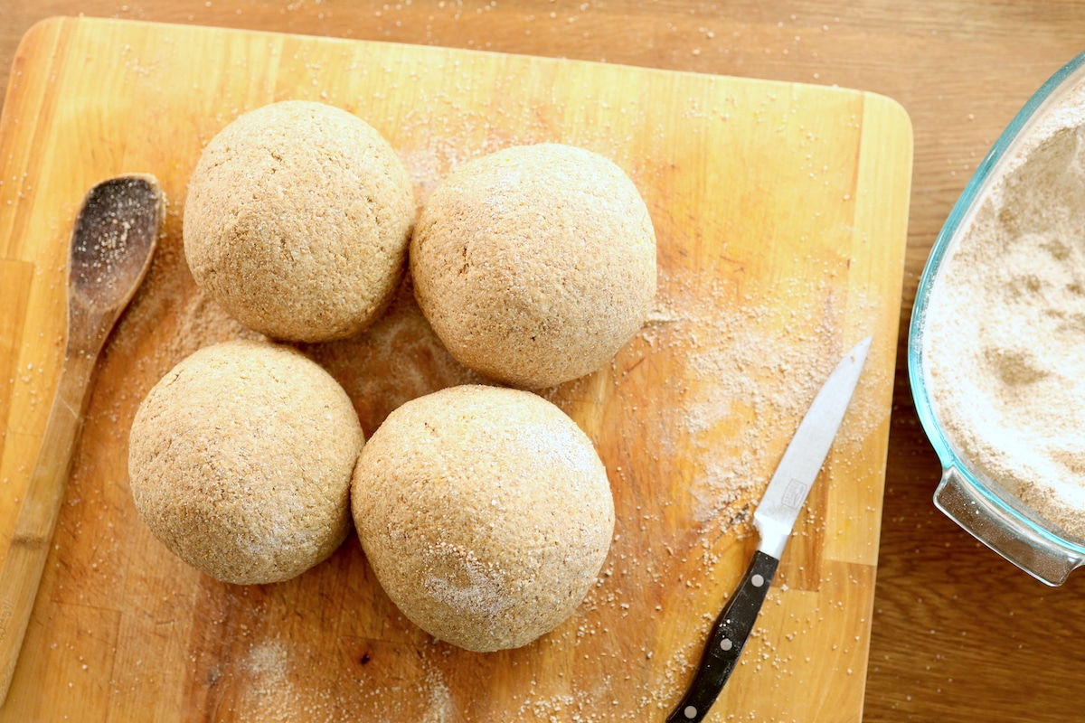 four pizza crust dough balls