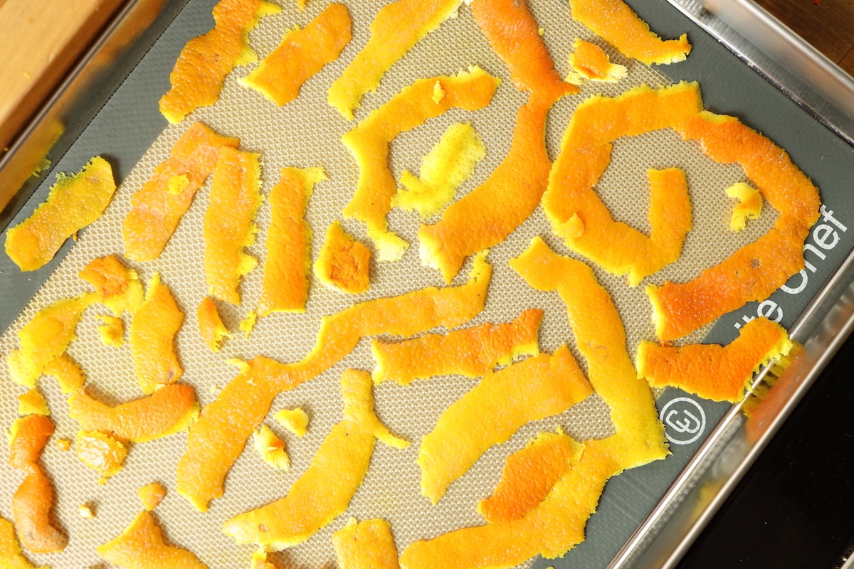 orange peels ready to be dried