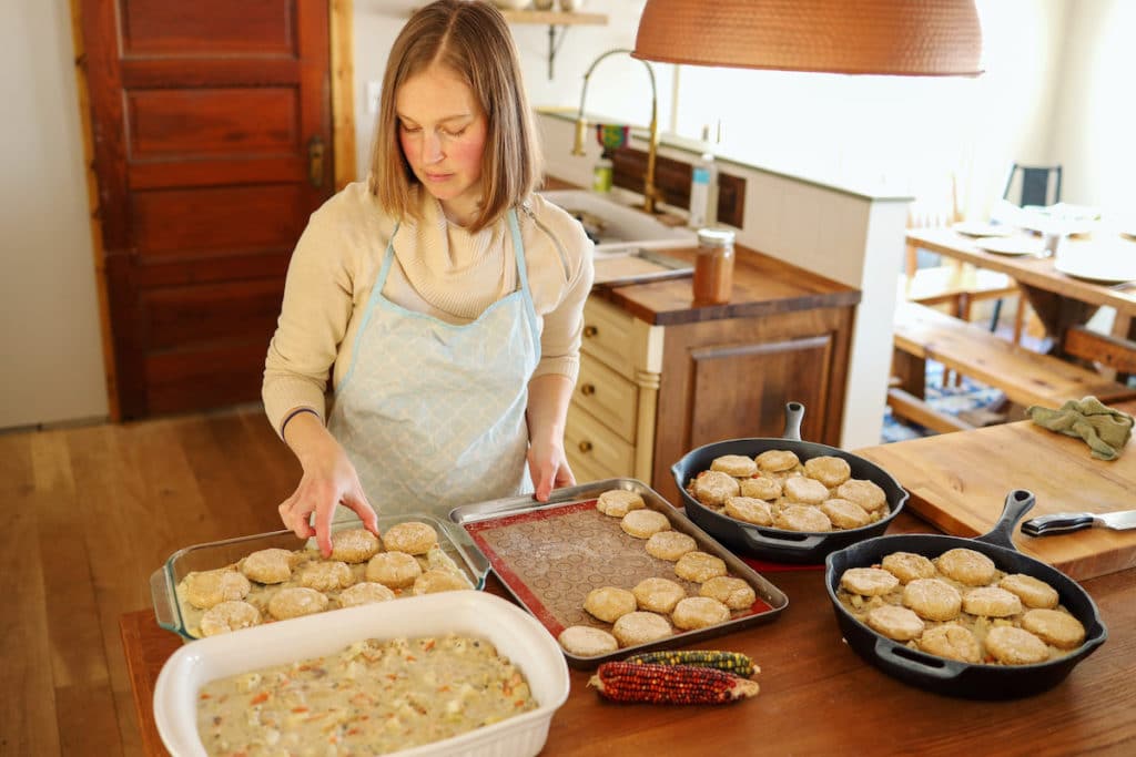 sourdough biscuits on chicken pot pie