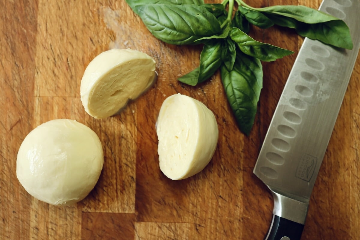 freshly cut authentic mozzarella cheese