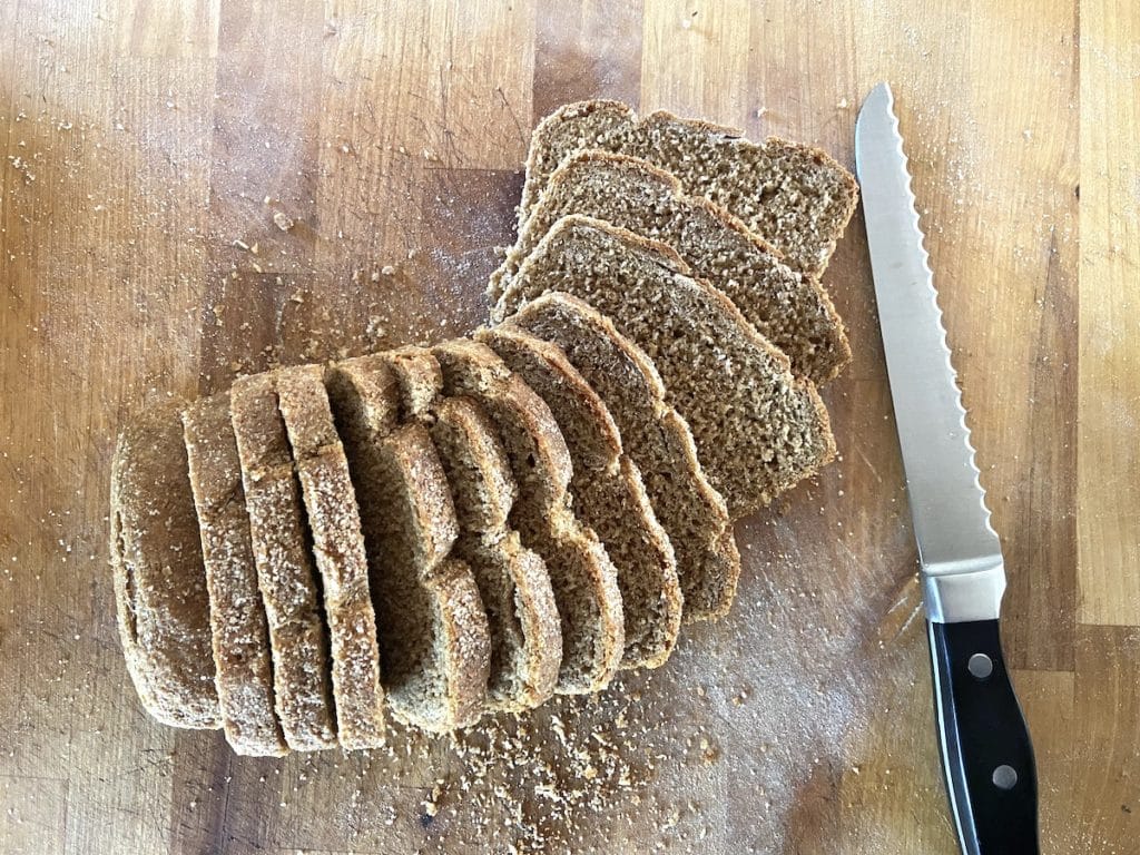 sliced sourdough bread ready to freeze