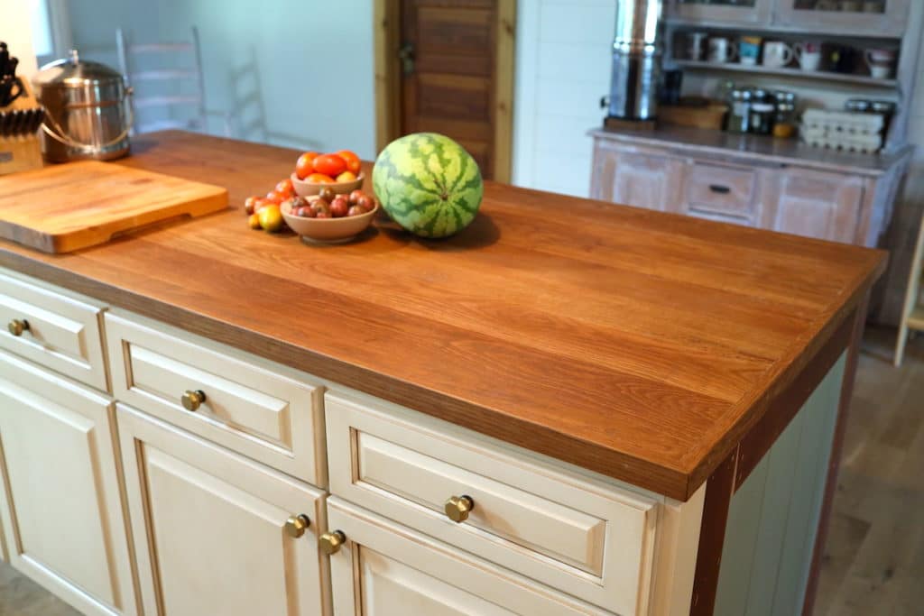 custom butcherblock for kitchen island made with wood flooring