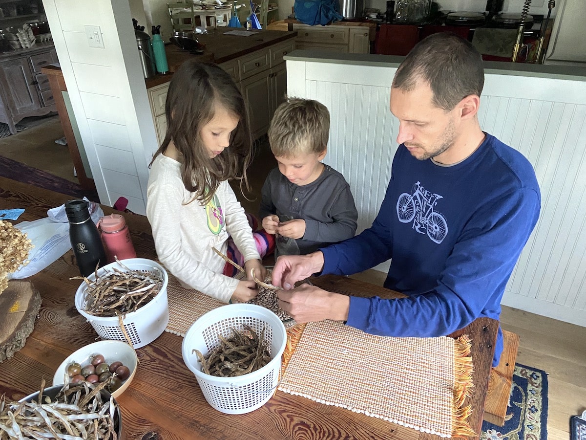 shelling beans together as a family