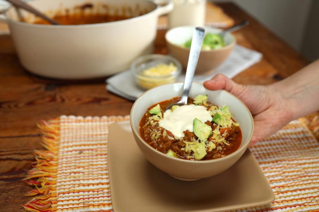 butternut squash chili in dutch oven