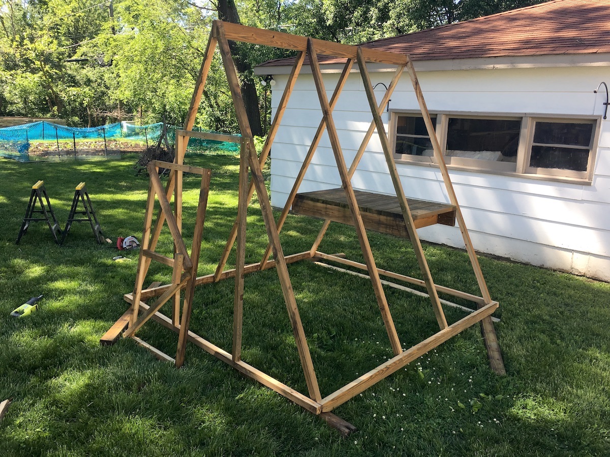 a frame chicken tractor being built