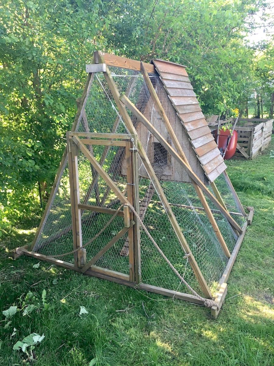 a frame chicken tractor made from playset