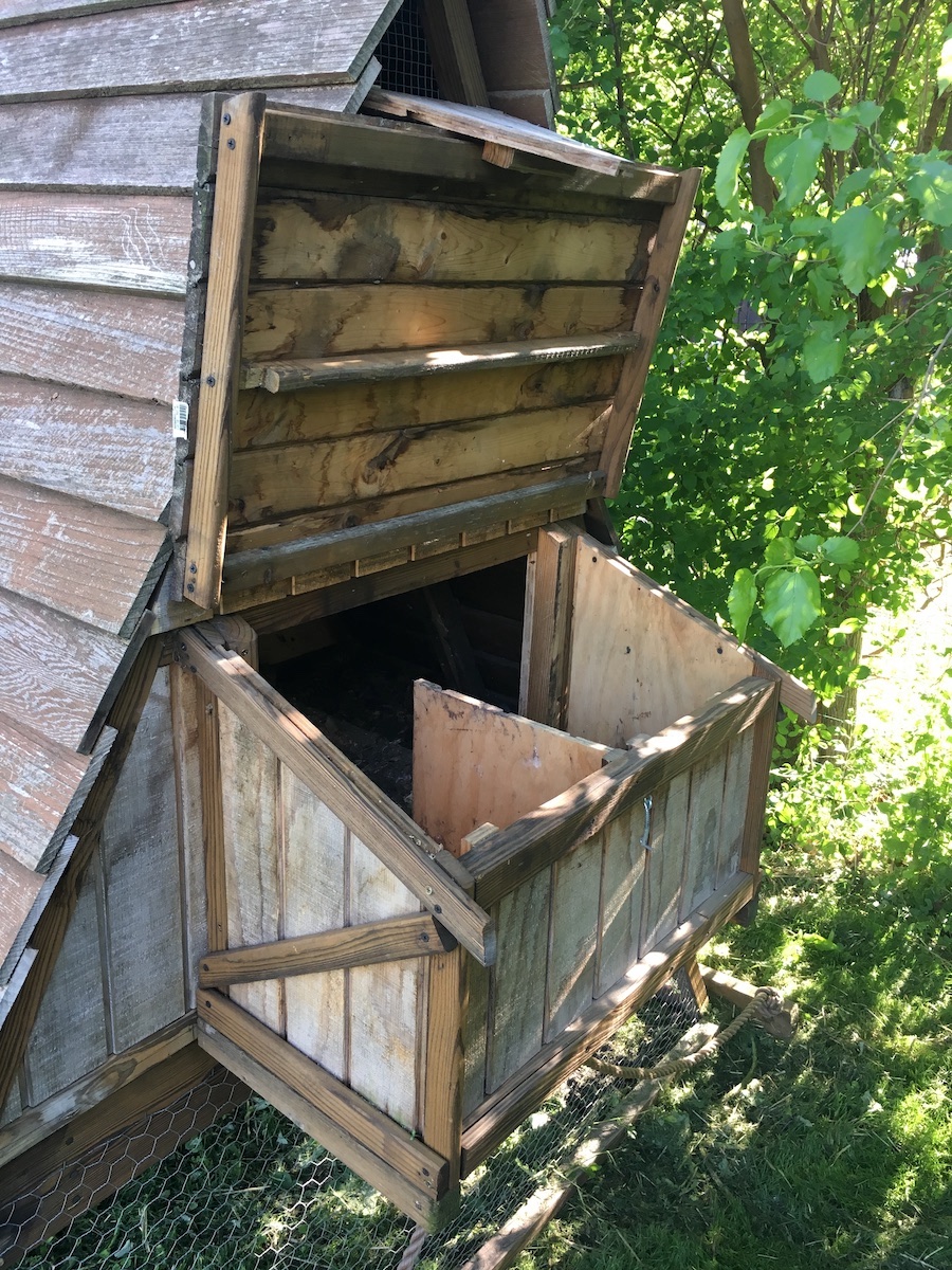 nestinb box on mobile chicken coop