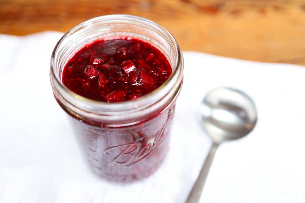 homemade frozen rhubarb and berry jam