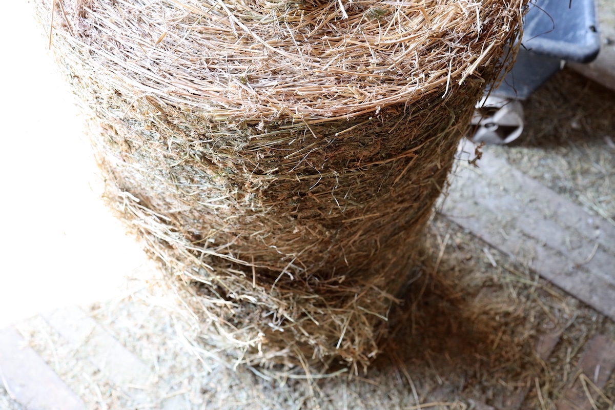 4x5 round hay bale in barn