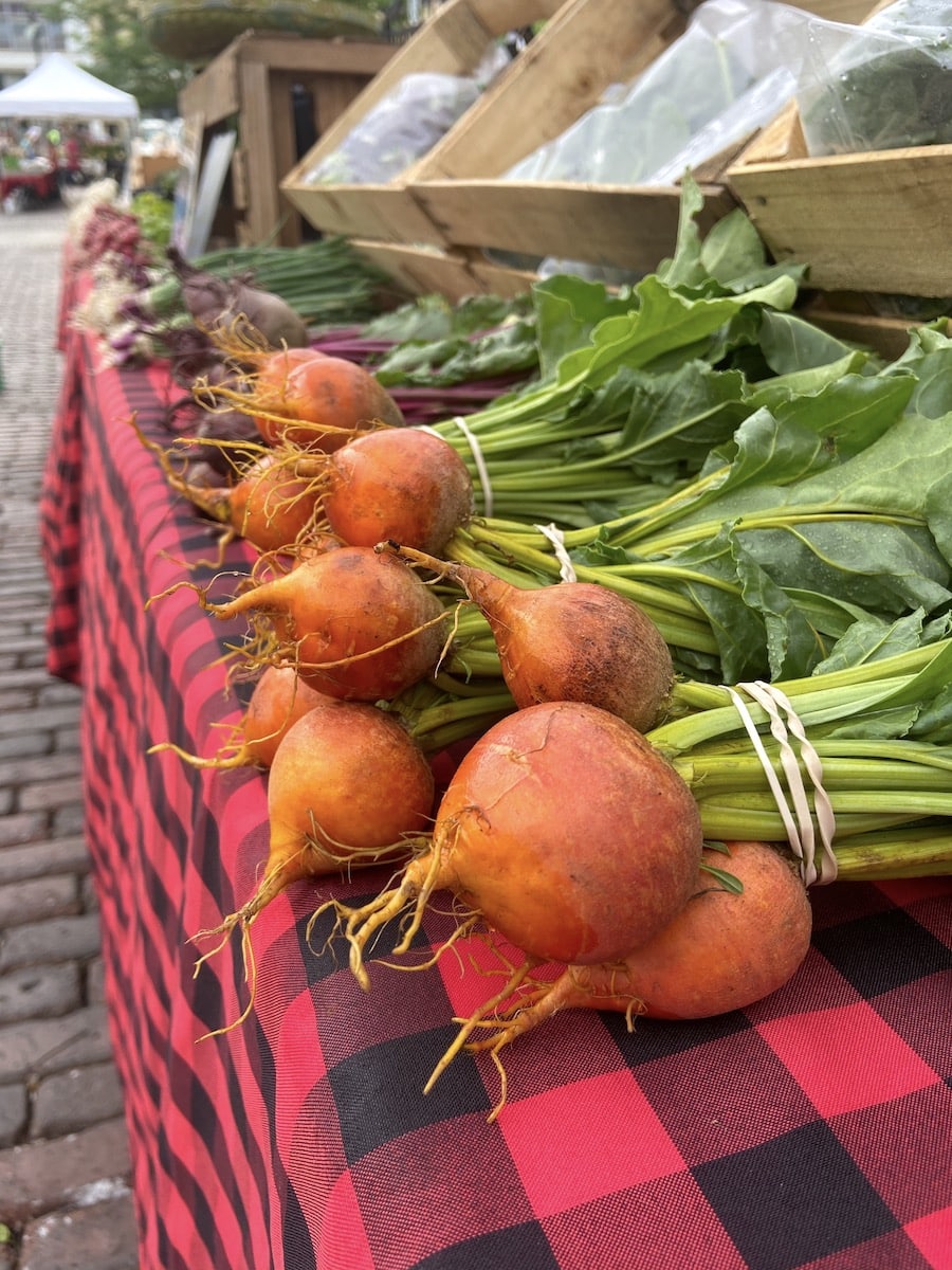 vegetables displayed at farmers market