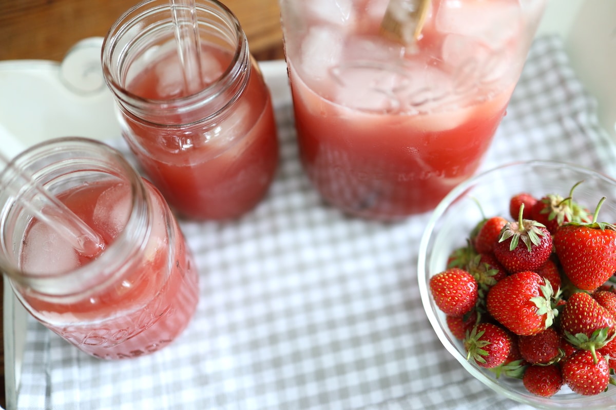 fresh strawberry lemonade made from homemade concentrate
