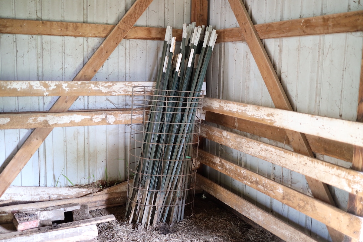 t-posts stored in barn