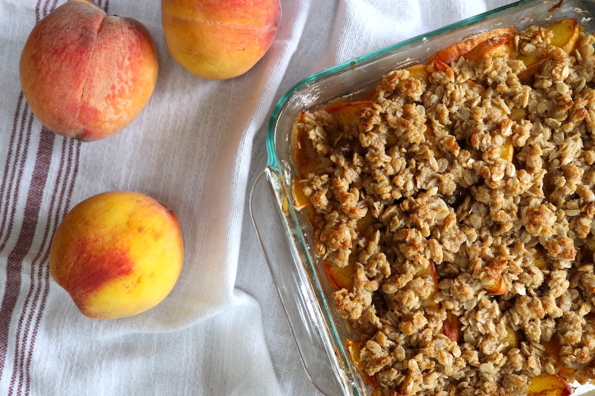 simple homemade peach crumble with oats
