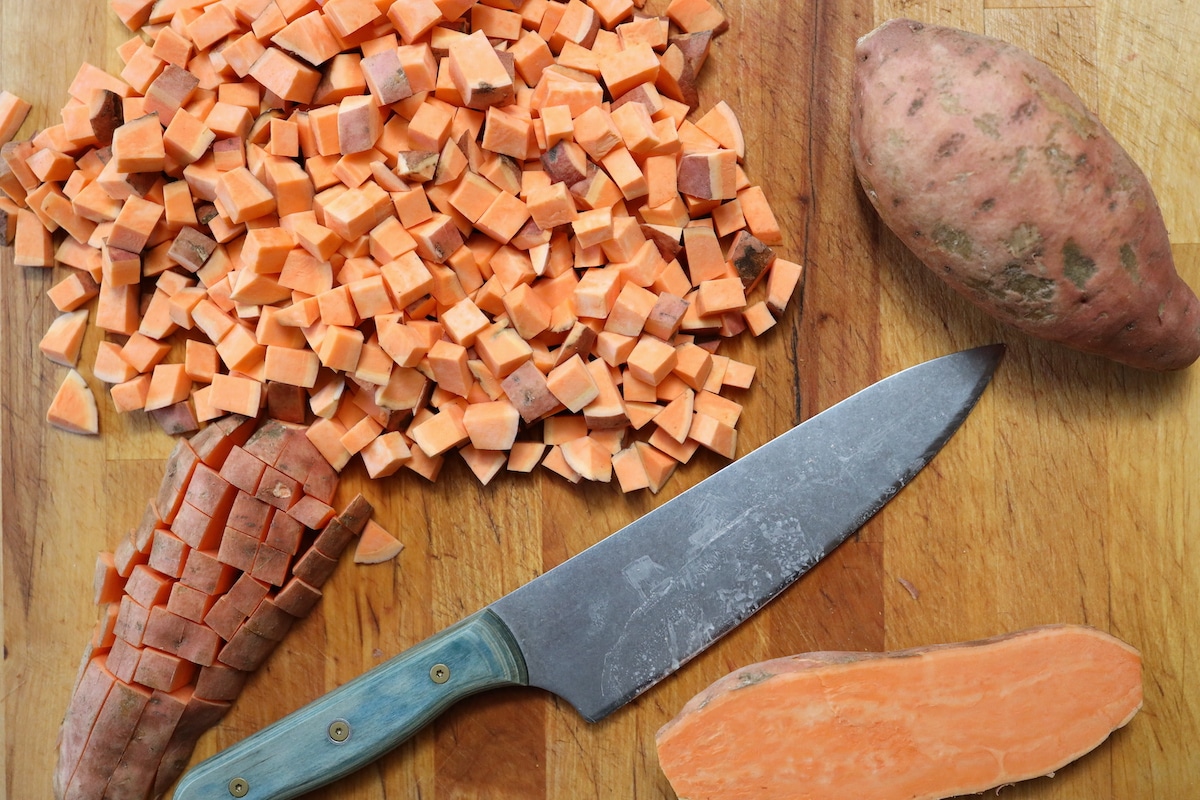 diced sweet potato for hash