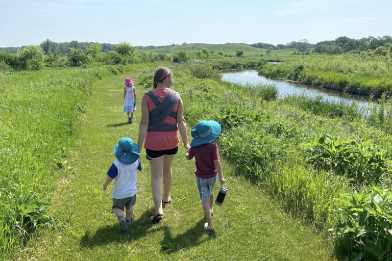 family hike at a forest preserve
