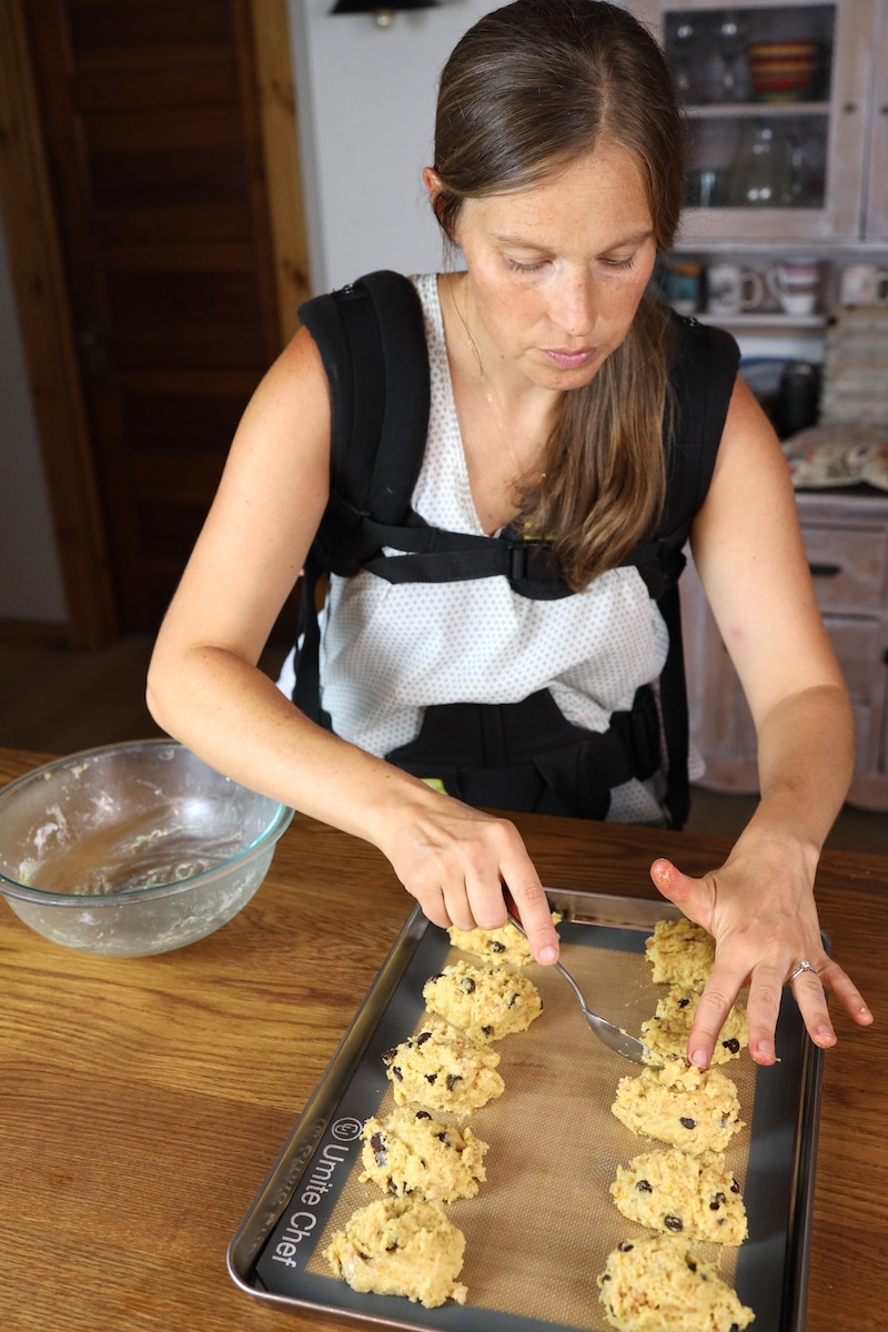 forming drop scones on cookie sheet