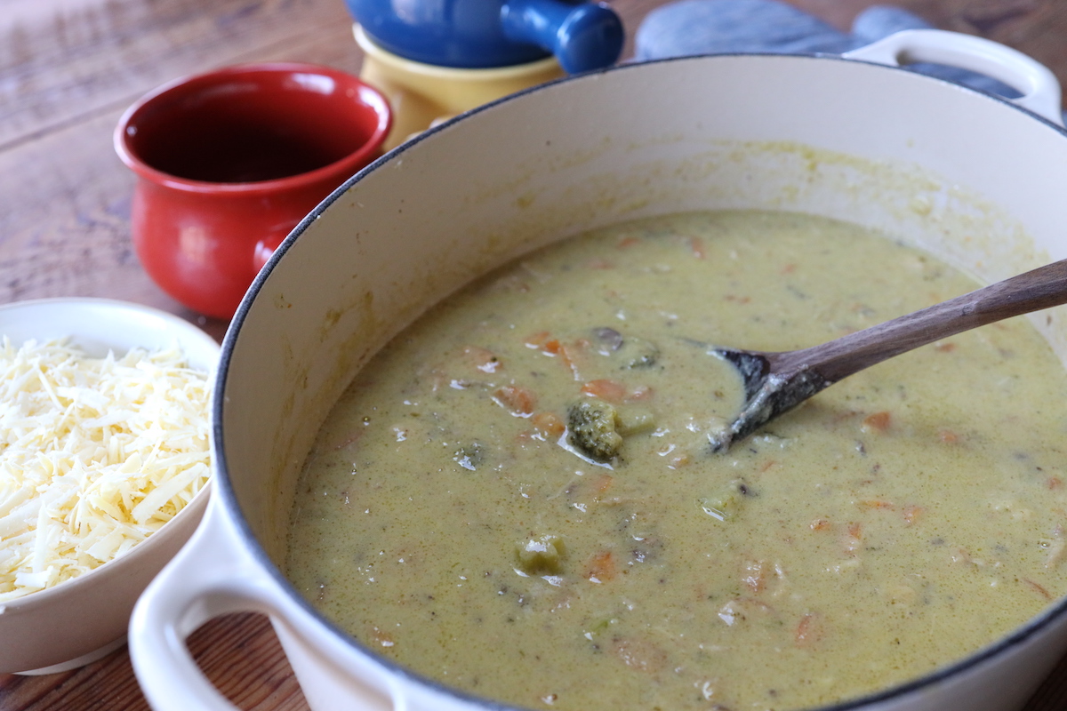 Creamy Broccoli Cheddar Soup with Chicken Recipe - From Scratch Farmstead