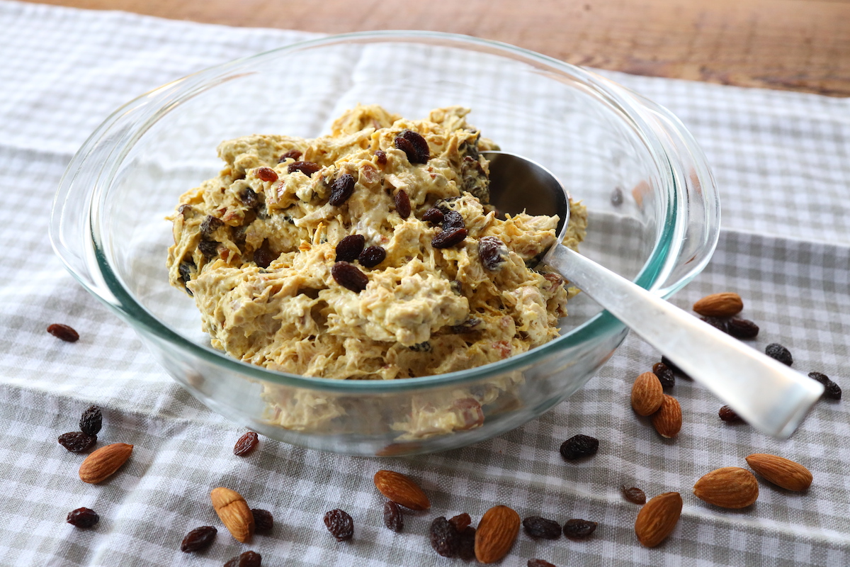 curry chicken salad with almonds and raisins