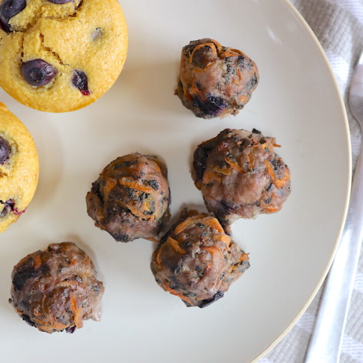 breakfast meatballs with side of blueberry muffins