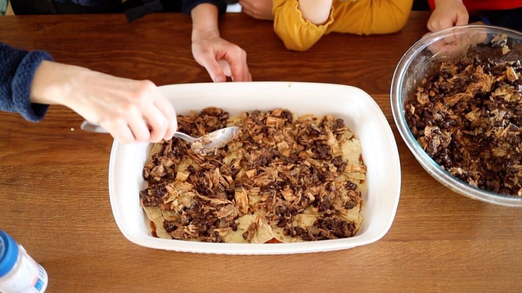 chicken bean filling layer for enchilada casserole