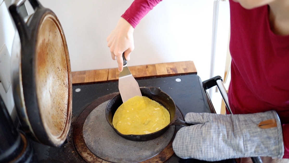 flipping egg based tortilla
