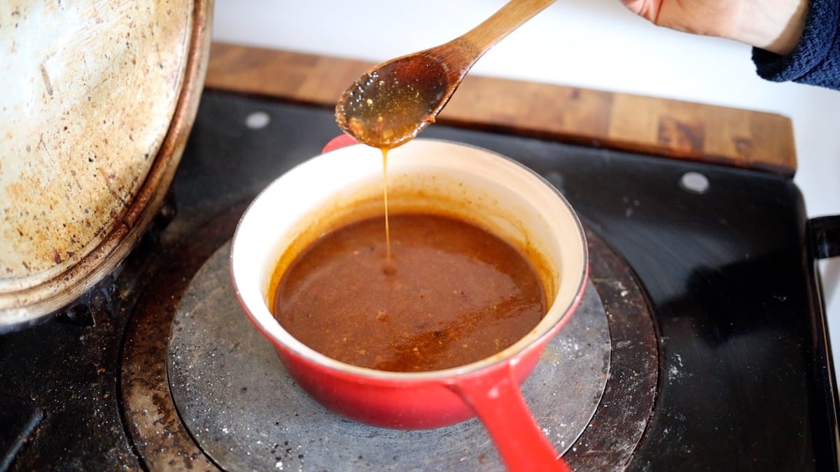 homemade enchilada sauce after thickening on the stove