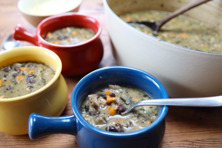 Creamy Southwest Chicken Soup with Black Beans and Sweet Potatoes