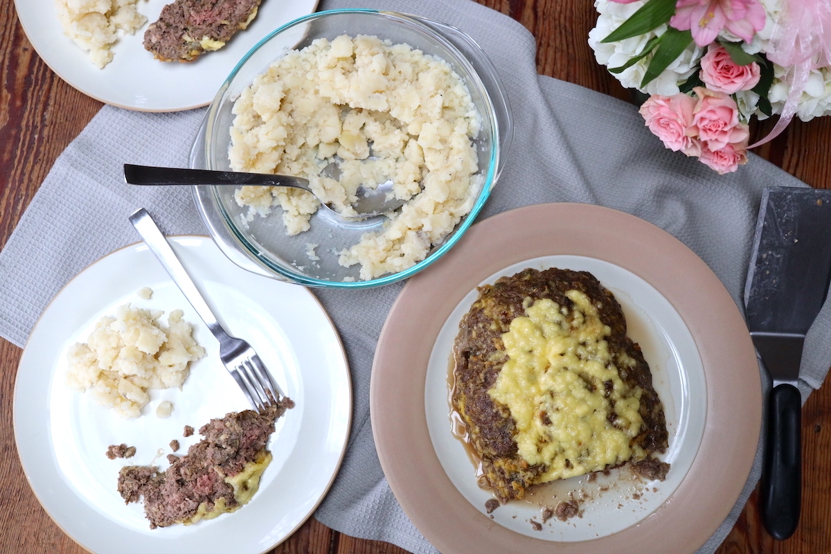 homemade meatloaf and mashed potatoes