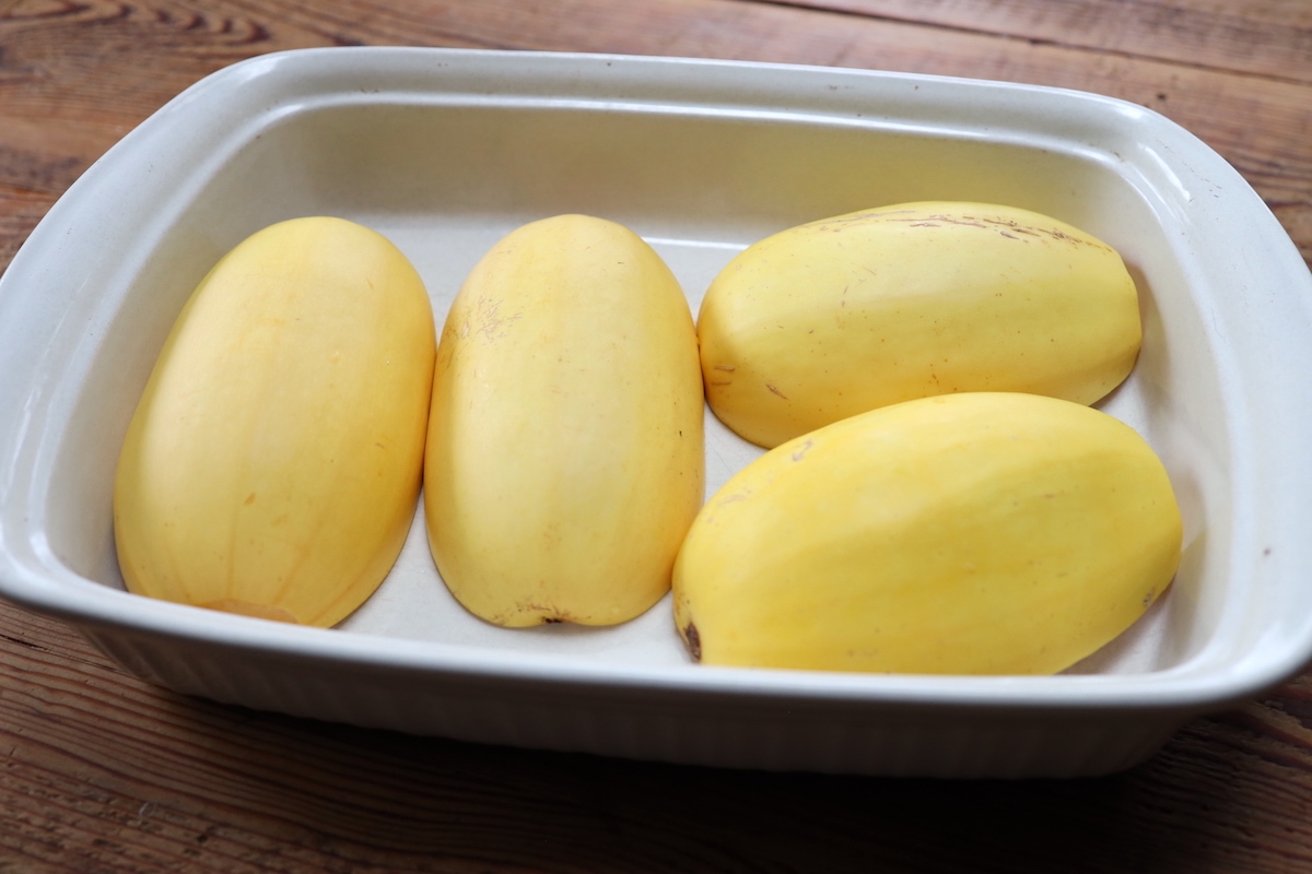 spaghetti squash cut in half for roasting