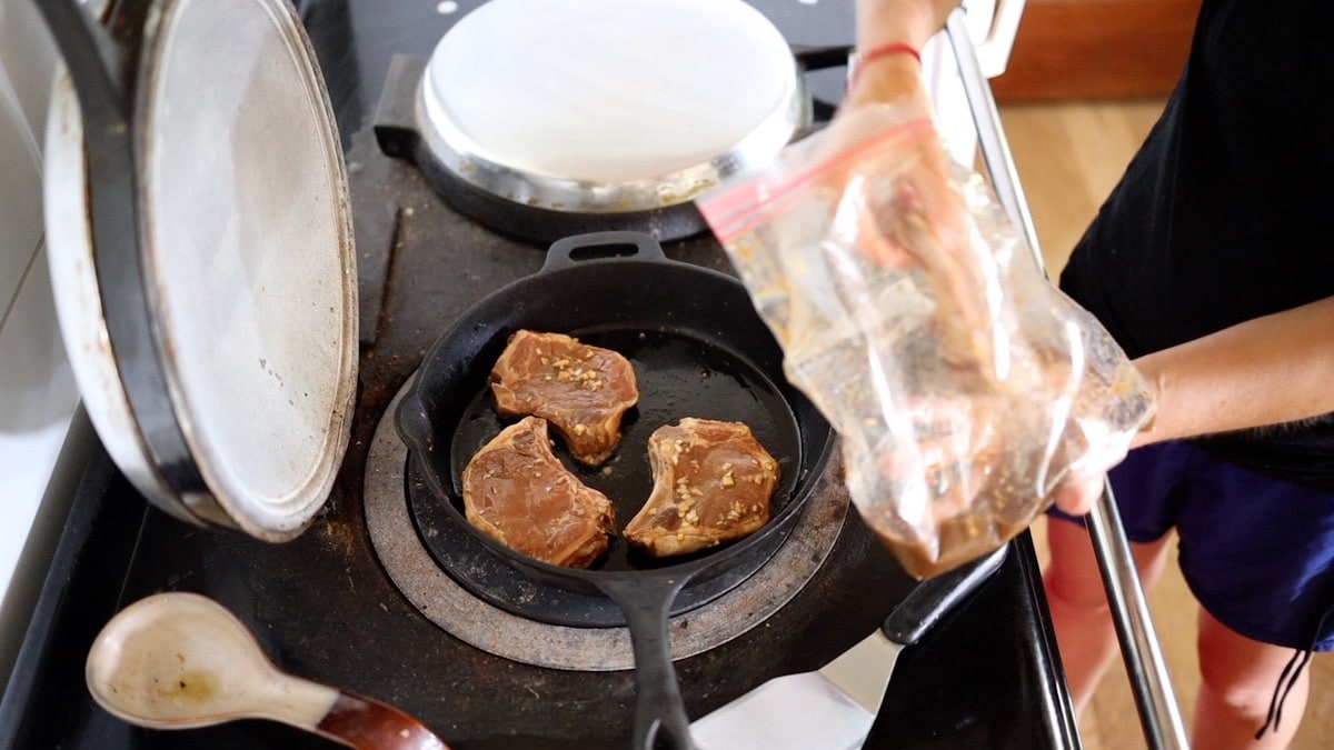 cooking marinaded pork chops