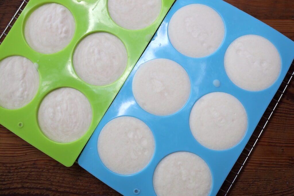 poured dish soap bars in soap molds