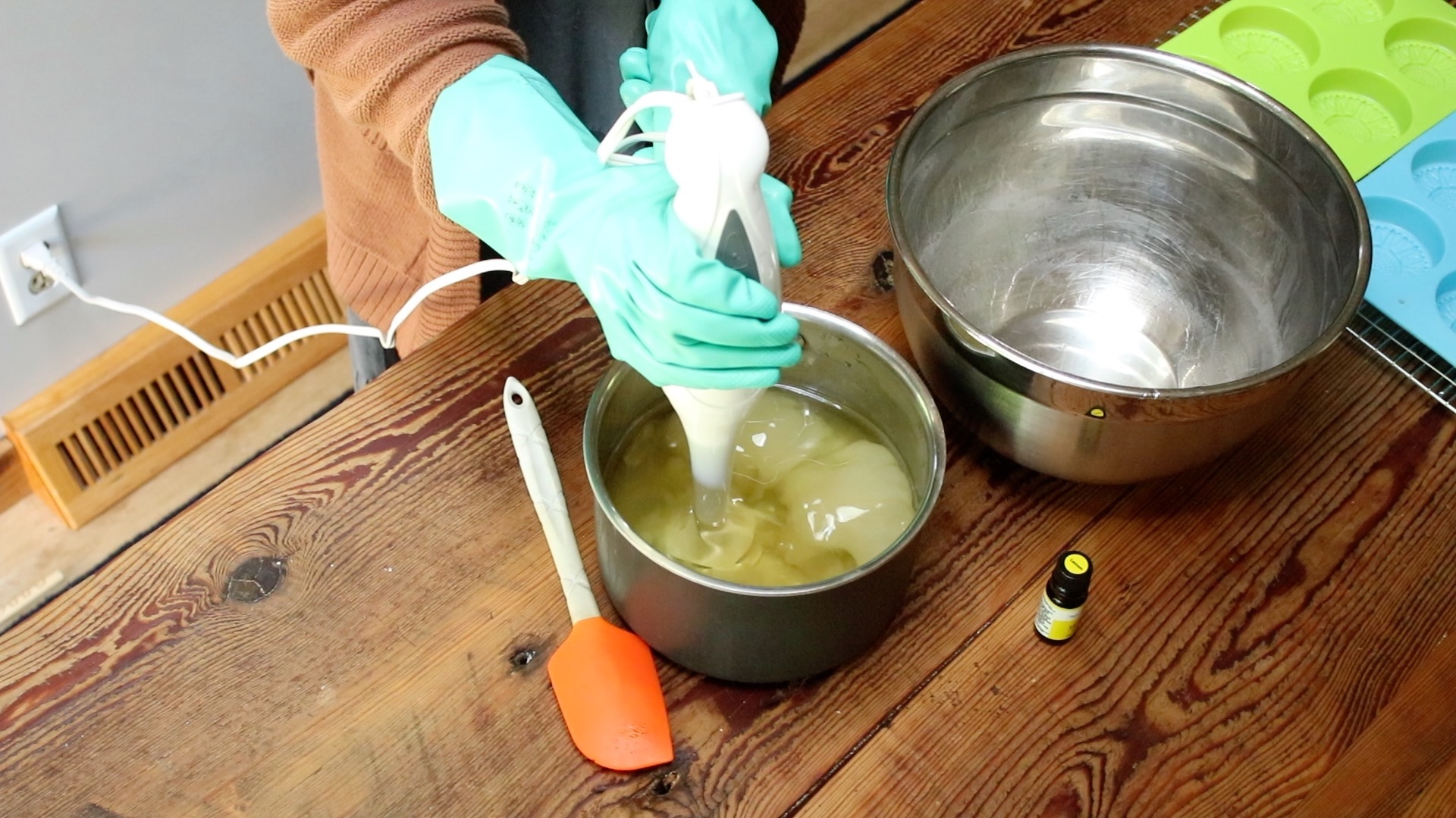 using immersion blender to blend dish soap bars