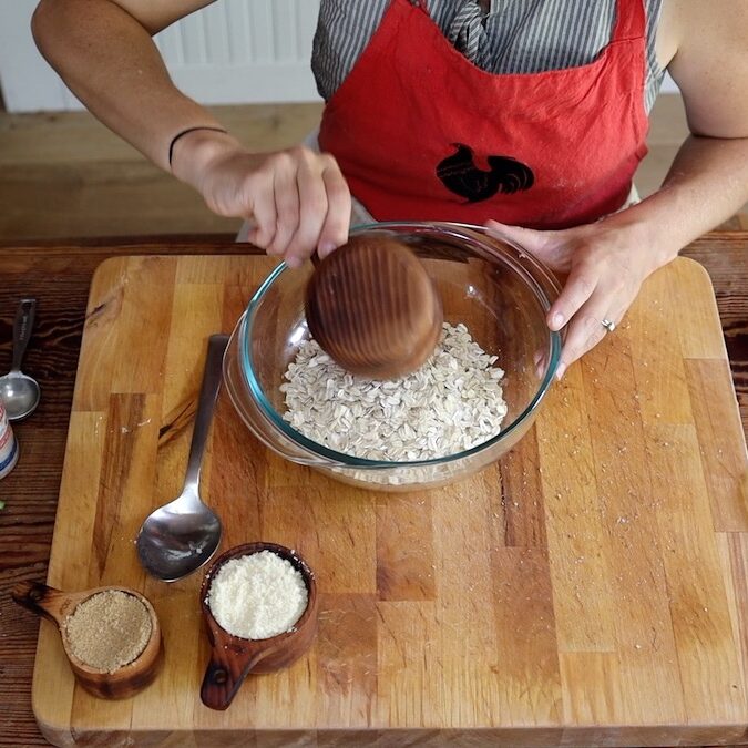 adding oats for apple crumble topping