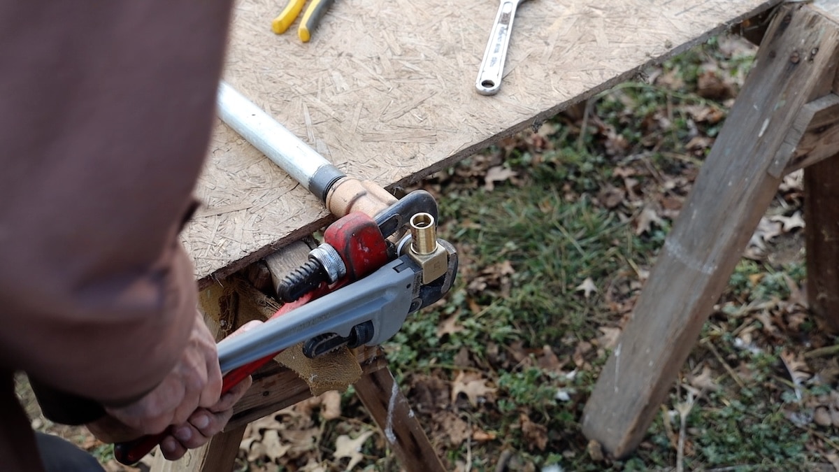 installing brass fitting on hydrant