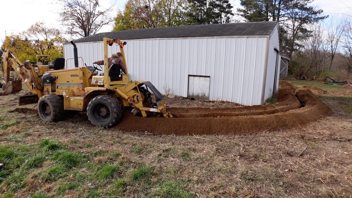 turning corner with trencher machine