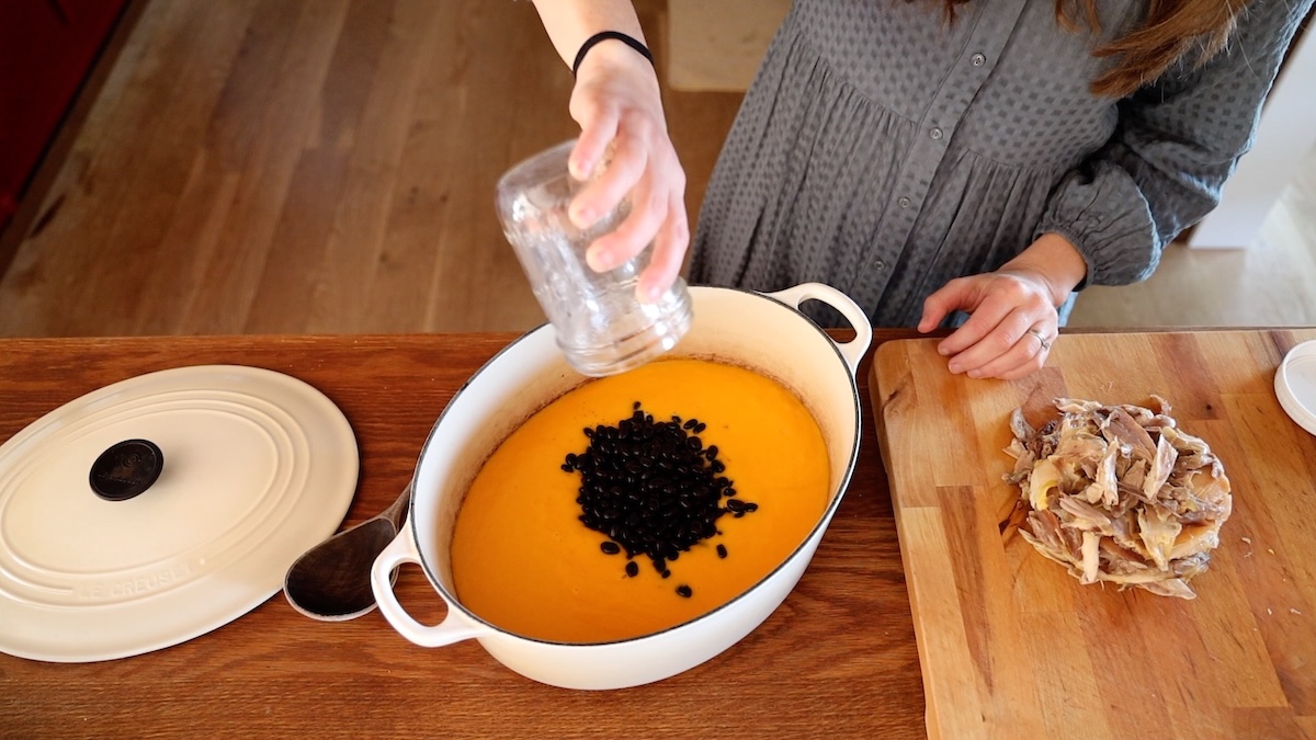 adding black beans to soup