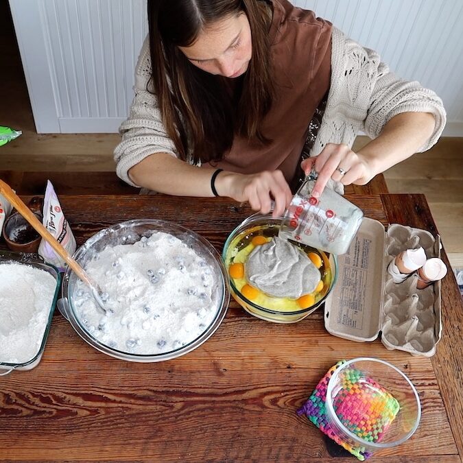 adding sourdough starter for muffins