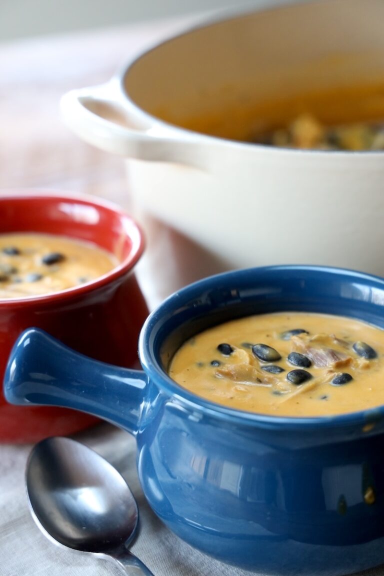 creamy butternut squash soup with chicken and black beans