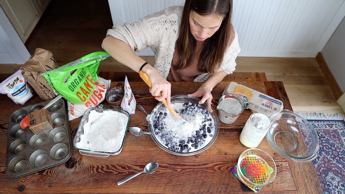 mixing dry ingredients for muffins