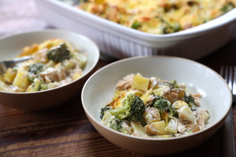 simple chicken broccoli potato casserole with cheese