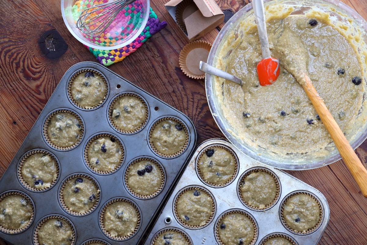 sourdough discard blueberry muffin batter