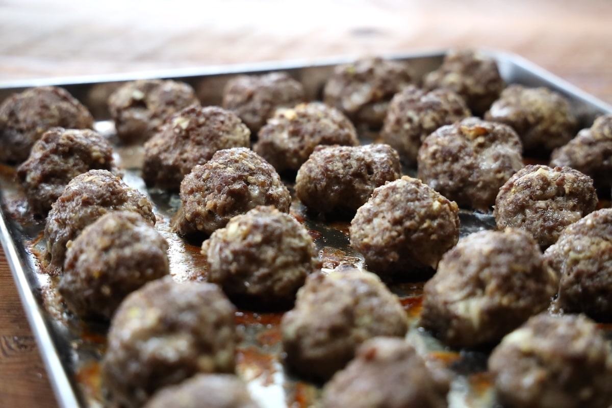 baked meatballs on pan