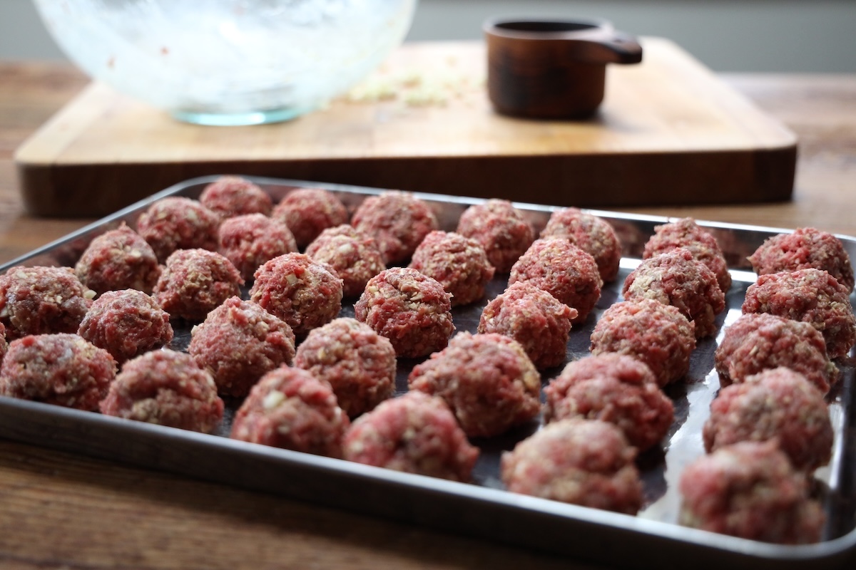 formed meatballs ready to be baked